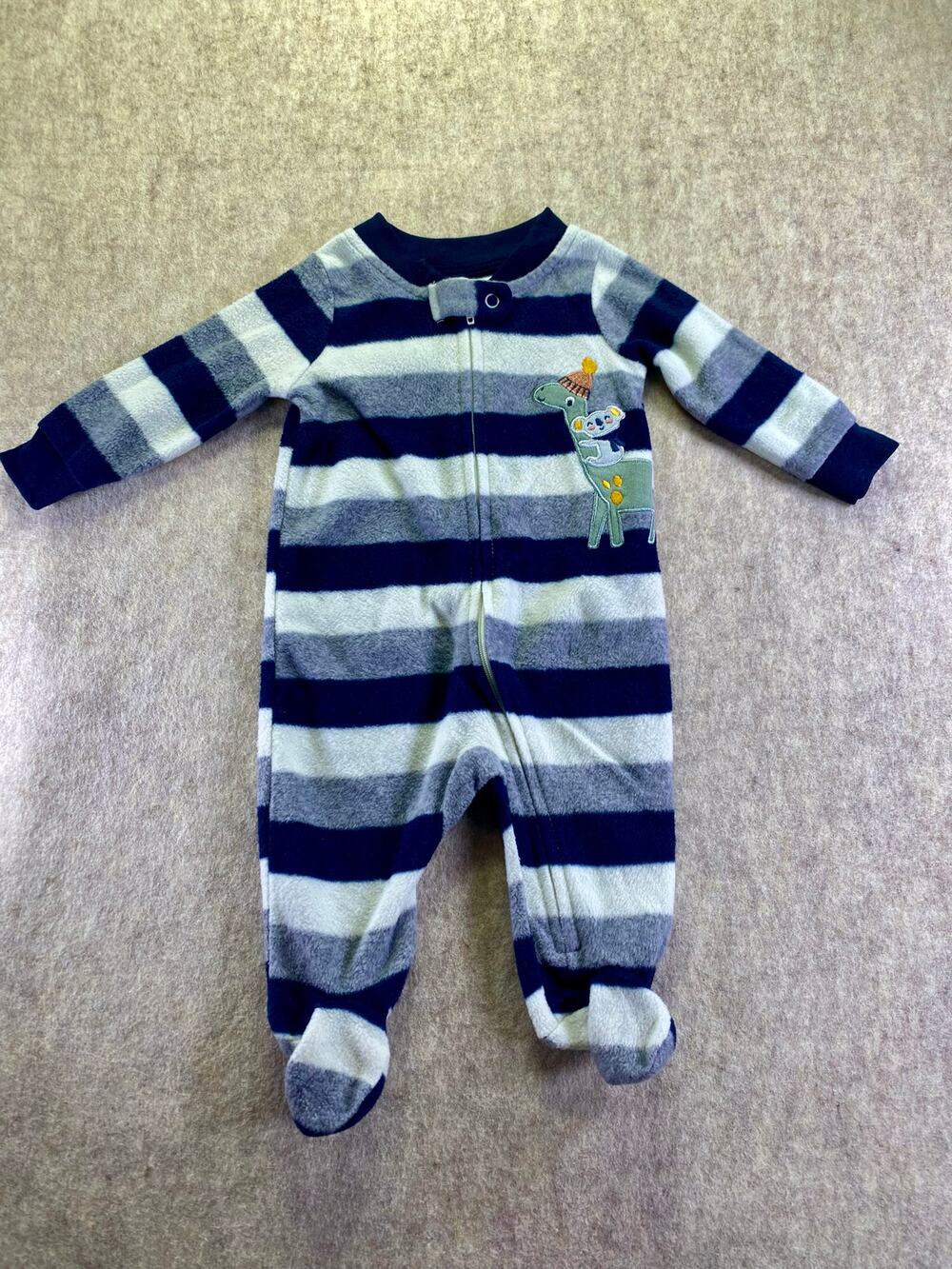 Koala Baby Blue & Gray Striped Fleece Fully Zip Footed Sleeper Size 0-3 Months